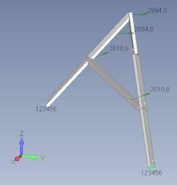 a bar truss model made of 6 bars with different orientation and offsets
loading: nodal forces on 4 different nodes
boundary condition: clamped on two nodes