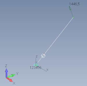 one single bush oriented with a local coordinate system and offset S=0.2
loading: one nodal force at node 2
boundary condition: clamped at node 1